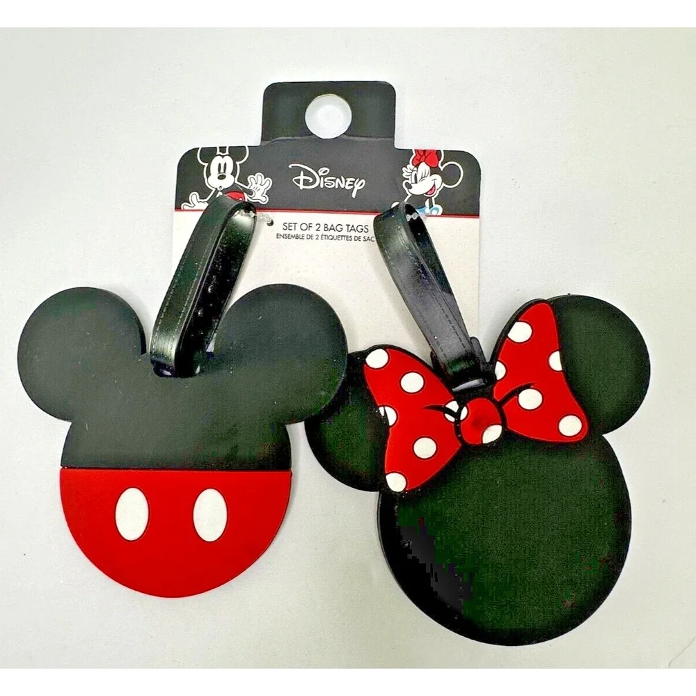 New Disney Mickey Minnie Mouse Luggage Tag Set of 2 Silicone